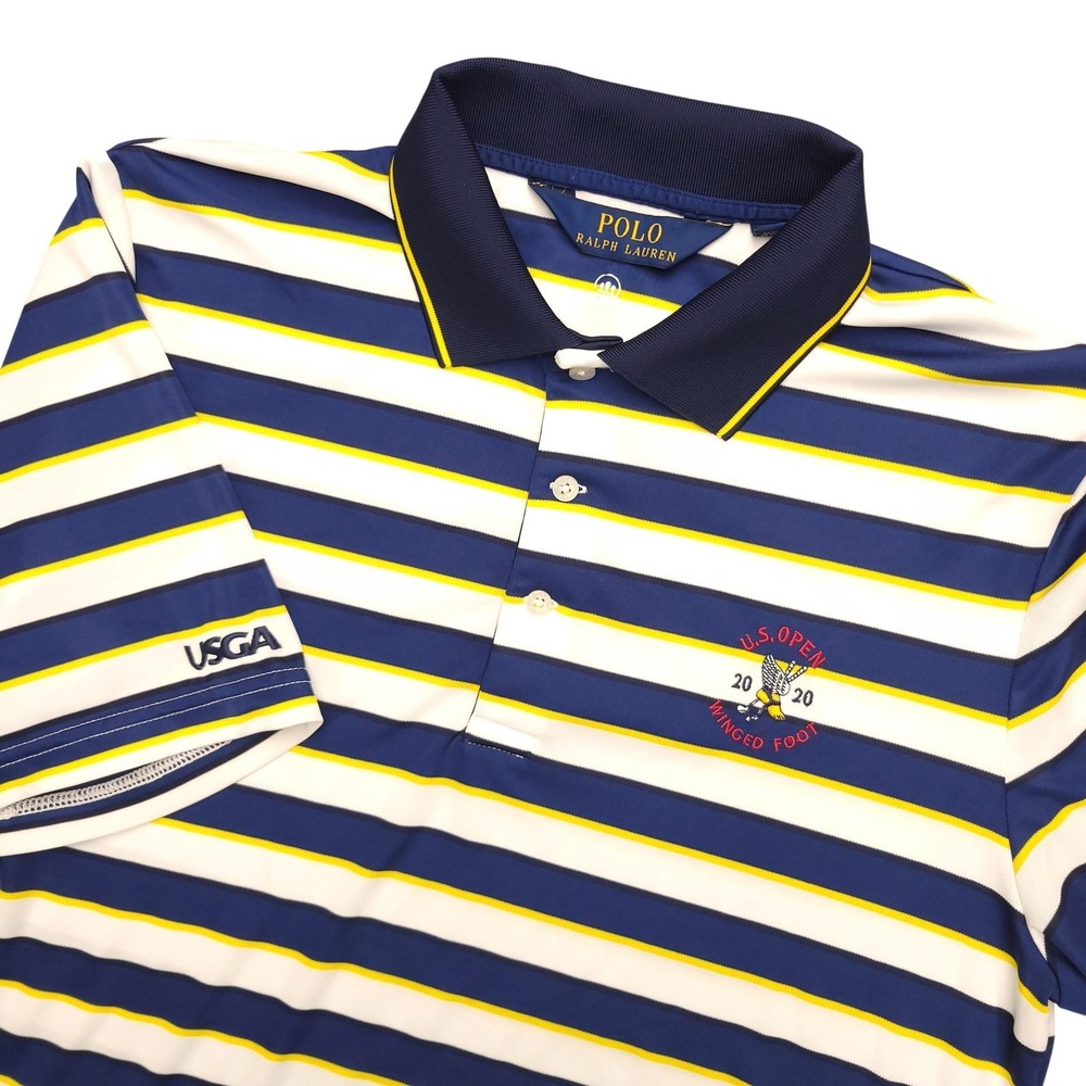 US Open Winged‎ Foot Shirt Mens Medium Blue Golf Polo Ralph Lauren Striped USGA
